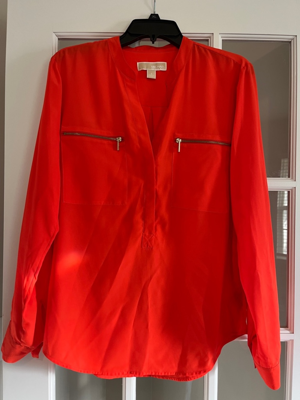MICHAEL Michael Kors Orange Long-Sleeve Zip-Pocket Blouse